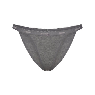 LIGHTWEIGHT COTTON LOGO PICOT STRING BIKINI | DARK HEATHER GREY