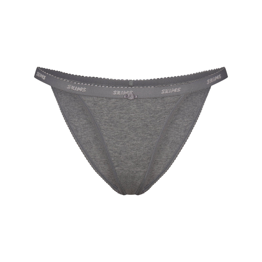 LIGHTWEIGHT COTTON LOGO PICOT STRING BIKINI | DARK HEATHER GREY