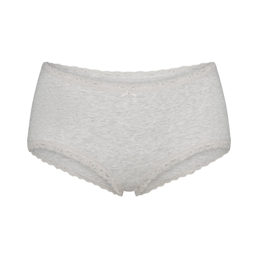 LIGHTWEIGHT COTTON POINTELLE LACE BOY SHORT | LIGHT HEATHER GREY