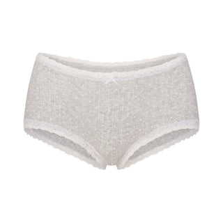 LIGHTWEIGHT COTTON POINTELLE LACE BOY SHORT | LIGHT HEATHER GREY PIN DOT