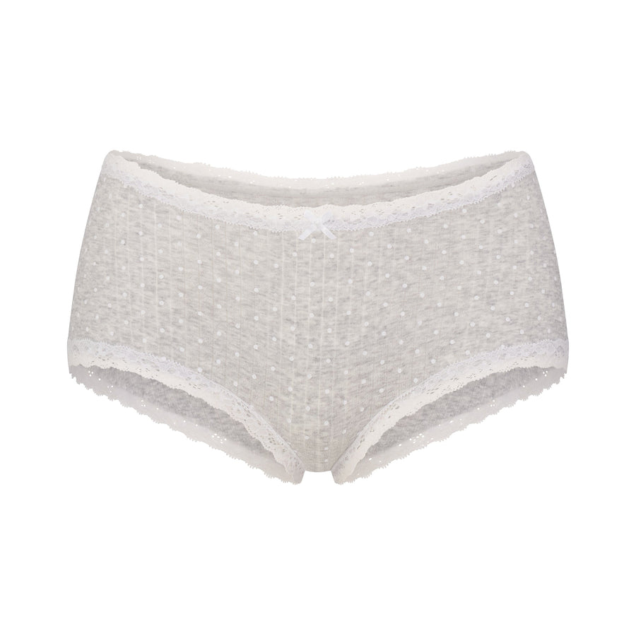 LIGHTWEIGHT COTTON POINTELLE LACE BOY SHORT | LIGHT HEATHER GREY PIN DOT