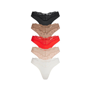 FITS EVERYBODY LACE DIPPED THONG 5-PACK | SKETCHED HEARTS MULTI