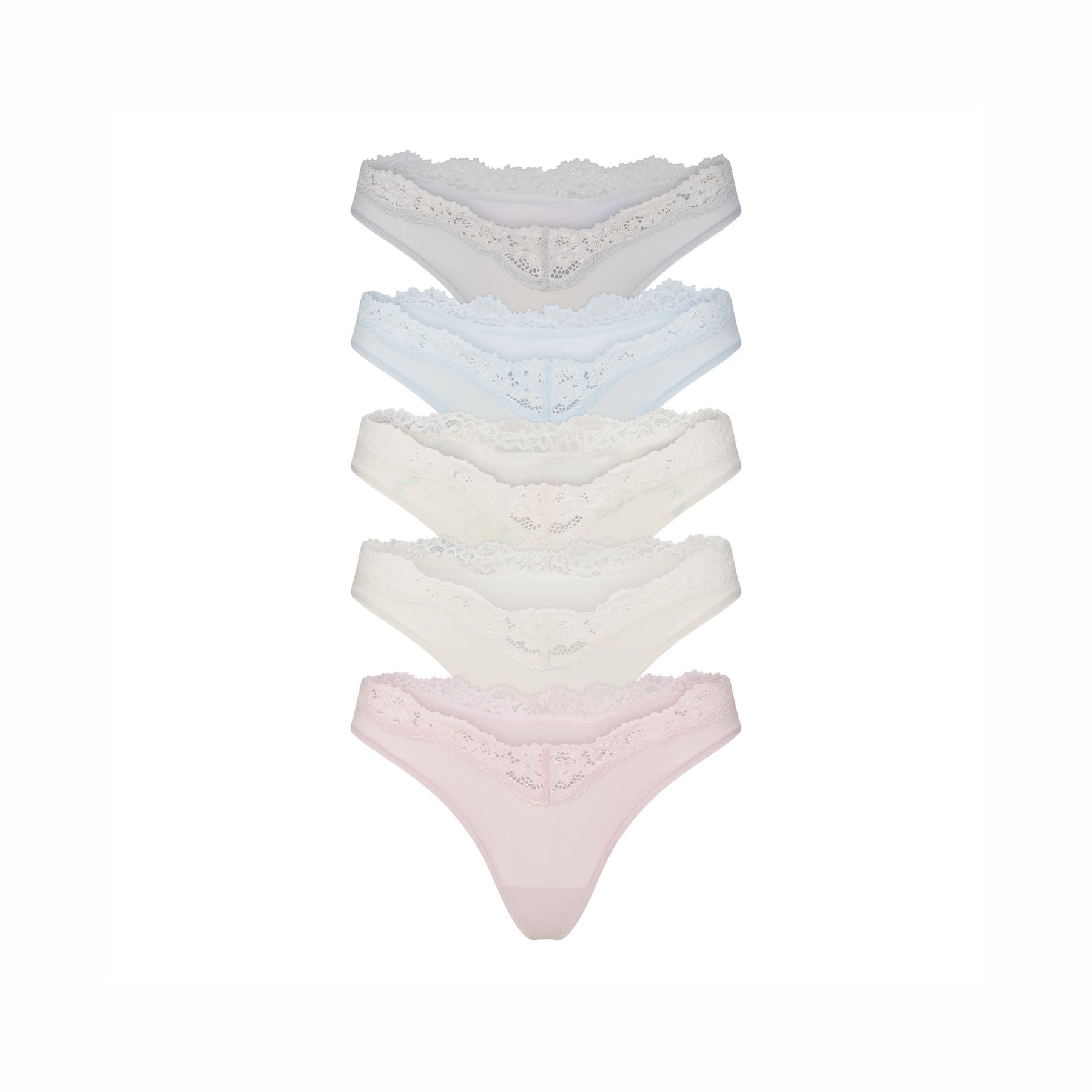 FITS EVERYBODY LACE DIPPED THONG 5-PACK | IVORY PEARL BOW MULTI