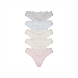 FITS EVERYBODY LACE DIPPED THONG 5-PACK | IVORY PEARL BOW MULTI
