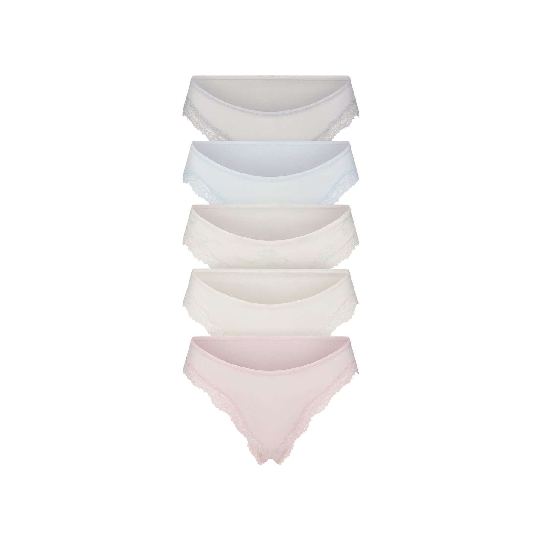 FITS EVERYBODY LACE CHEEKY TANGA 5-PACK | IVORY PEARL BOW MULTI