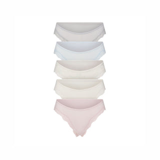FITS EVERYBODY LACE CHEEKY TANGA 5-PACK | IVORY PEARL BOW MULTI