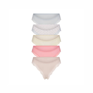 FITS EVERYBODY LACE CHEEKY TANGA 5-PACK | PIN DOT MULTI