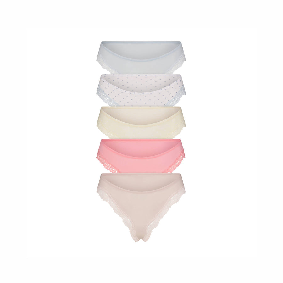 FITS EVERYBODY LACE CHEEKY TANGA 5-PACK | PIN DOT MULTI