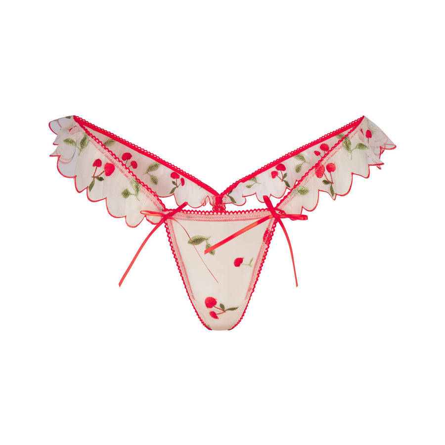 EMBROIDERED TULLE BUTTERFLY THONG | PRIMROSE CHERRY TULLE
