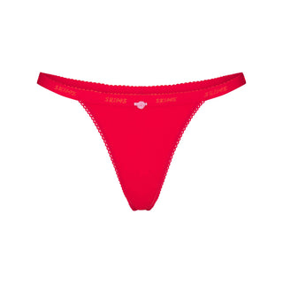 LIGHTWEIGHT COTTON LOGO PICOT THONG | RUBY TONAL