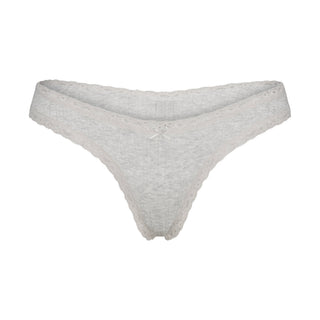 LIGHTWEIGHT COTTON POINTELLE LACE THONG | LIGHT HEATHER GREY