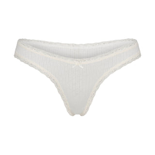 LIGHTWEIGHT COTTON POINTELLE LACE THONG | MARBLE TONAL
