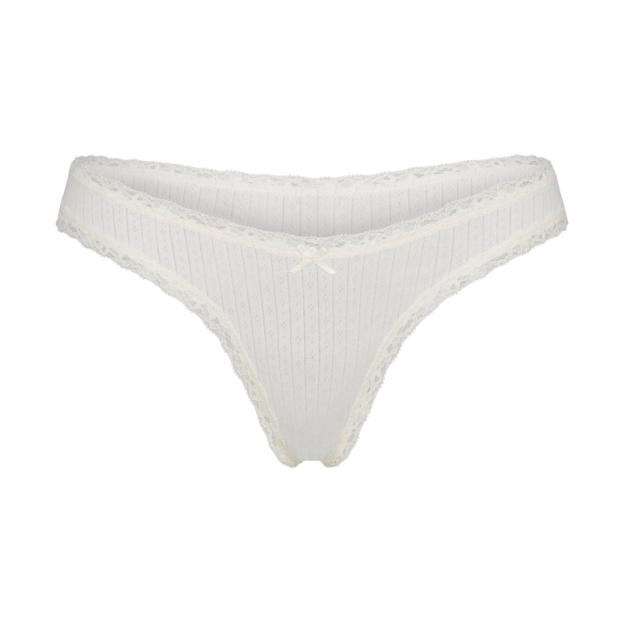 LIGHTWEIGHT COTTON POINTELLE LACE THONG | MARBLE TONAL