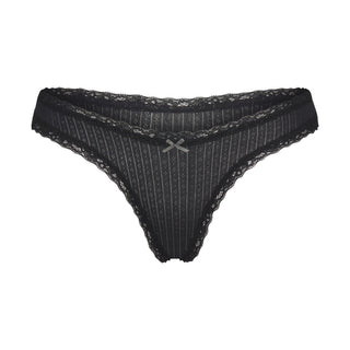 LIGHTWEIGHT COTTON POINTELLE LACE THONG | SOOT TONAL