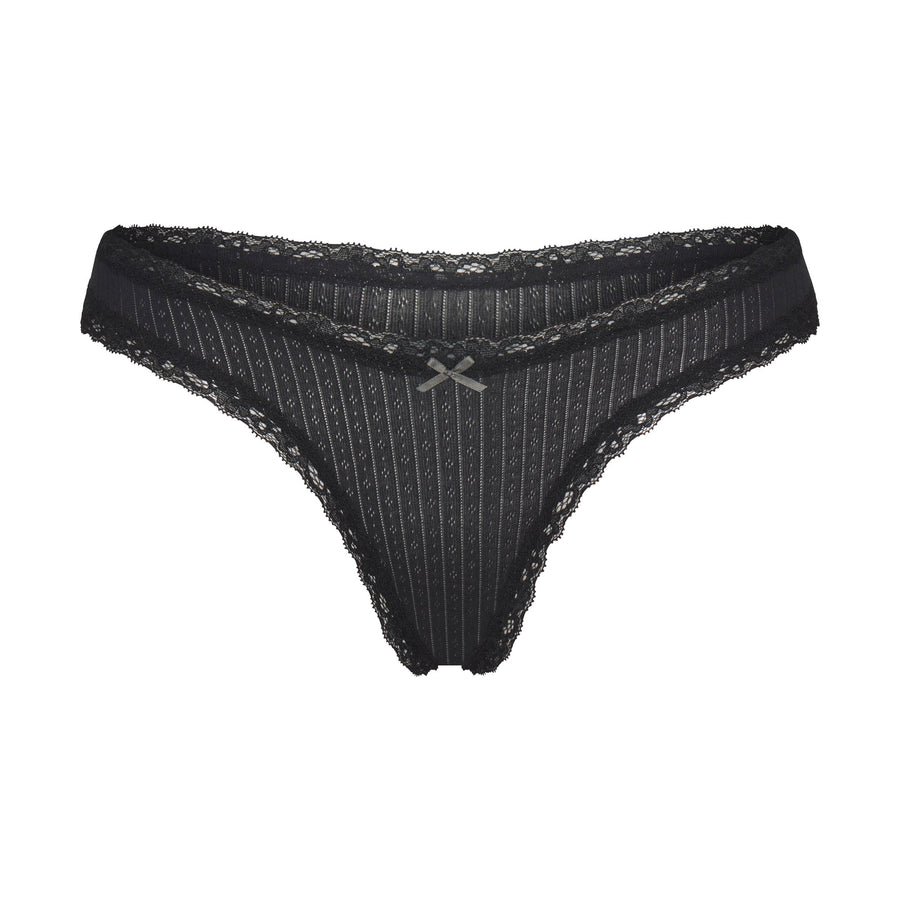 LIGHTWEIGHT COTTON POINTELLE LACE THONG | SOOT TONAL