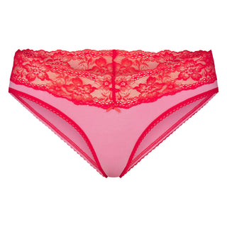 LIGHTWEIGHT COTTON WIDE LACE BRIEF | CARNATION CONTRAST