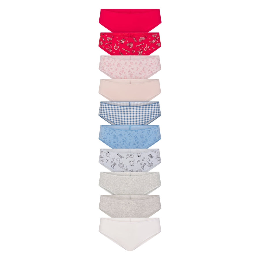 LIGHTWEIGHT COTTON RUCHED BACK HIPSTER 10-PACK | DAINTY FLORAL MULTI