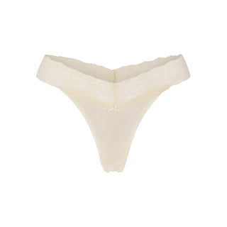 LIGHTWEIGHT COTTON WIDE LACE THONG | BUTTER TONAL