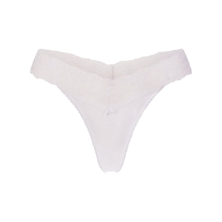 LIGHTWEIGHT COTTON WIDE LACE THONG | SNOW