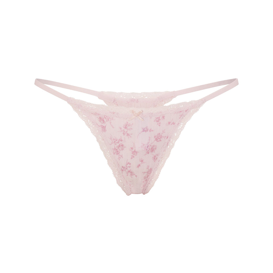 LIGHTWEIGHT COTTON POINTELLE LACE STRING THONG | BLOOM DAINTY FLORAL