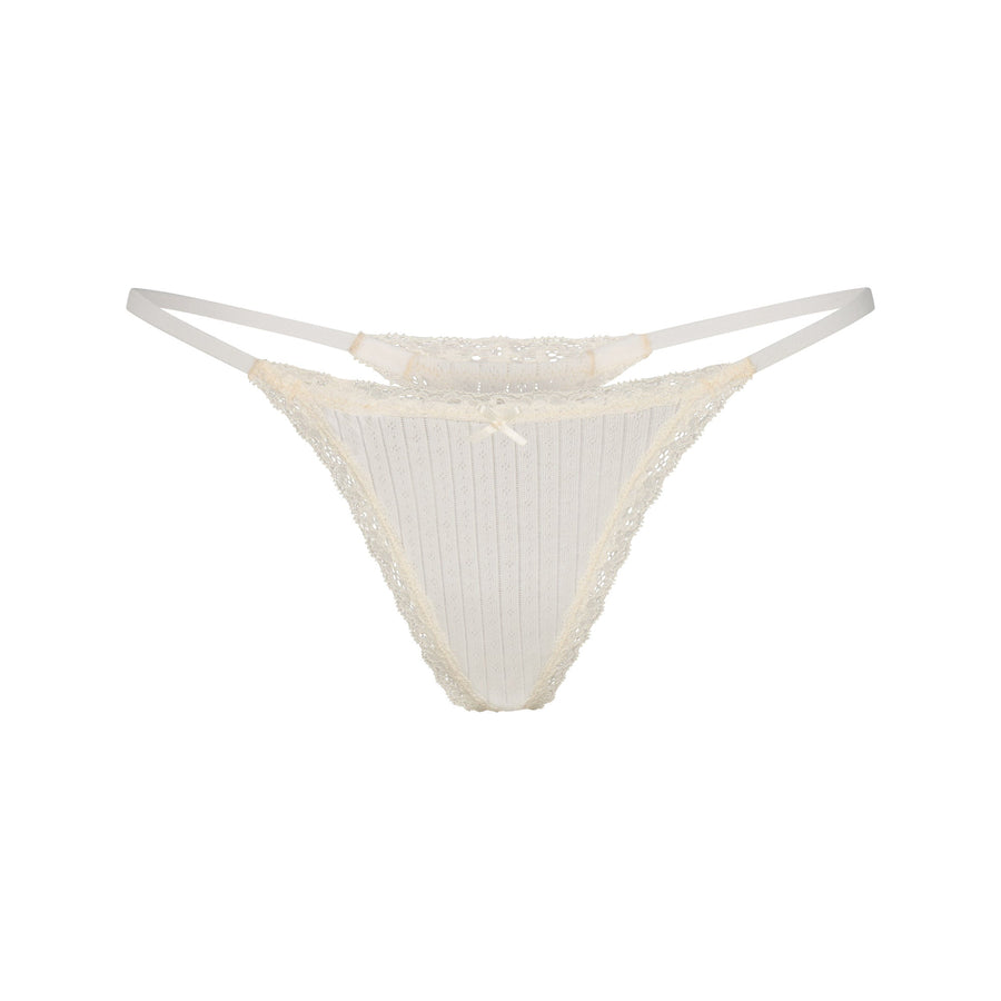 LIGHTWEIGHT COTTON POINTELLE LACE STRING THONG | MARBLE TONAL