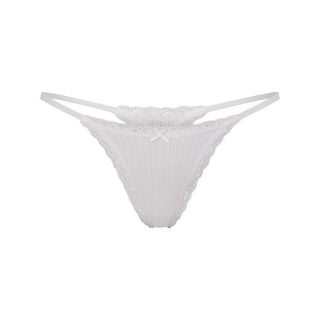 LIGHTWEIGHT COTTON POINTELLE LACE STRING THONG | SNOW