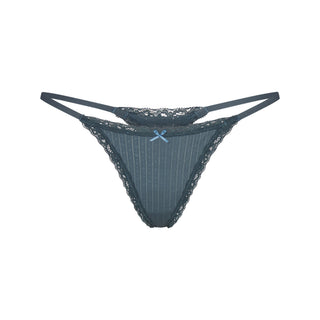 LIGHTWEIGHT COTTON POINTELLE LACE STRING THONG | ZIRCON TONAL