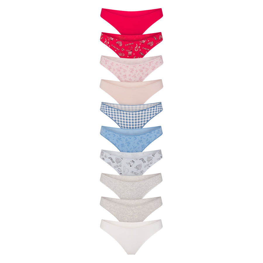 LIGHTWEIGHT COTTON THONG 10-PACK | DAINTY FLORAL MULTI