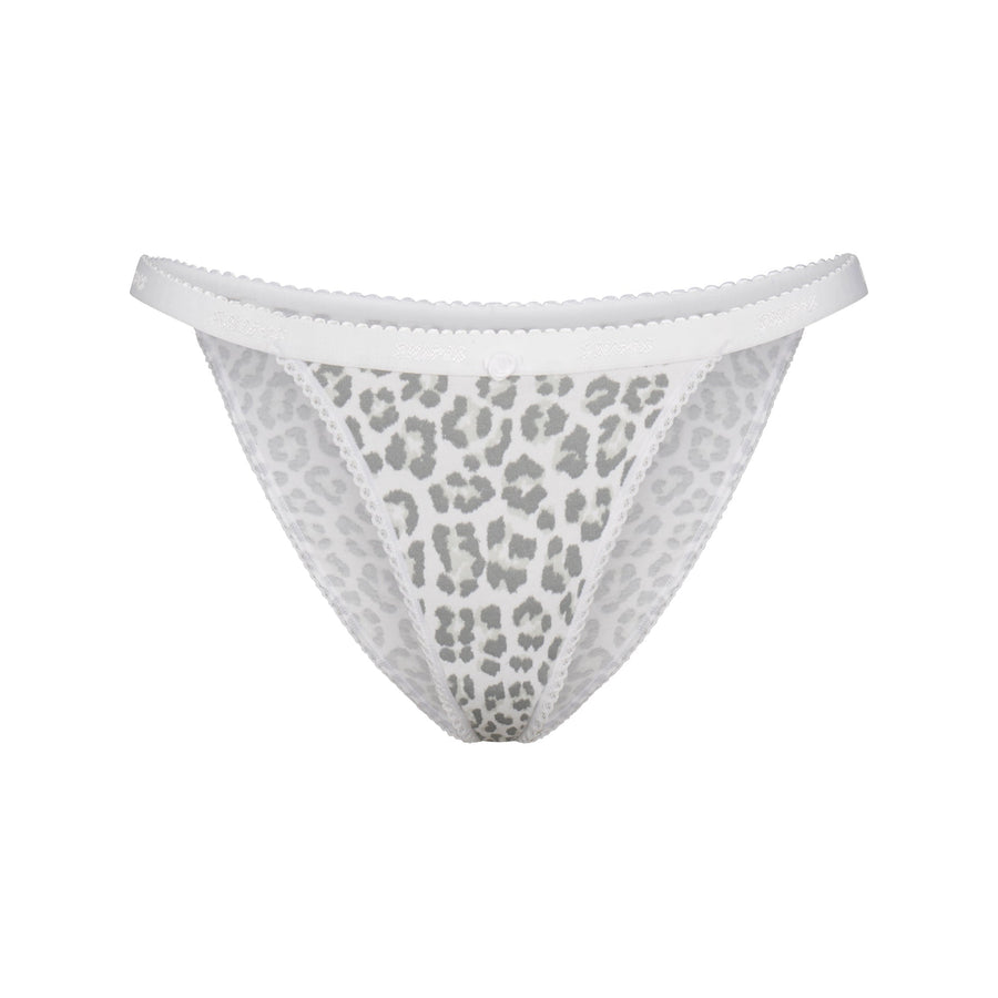 LIGHTWEIGHT COTTON LOGO PICOT STRING BIKINI | SNOW LEOPARD PRINT