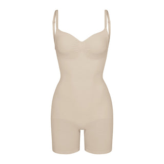 SEAMLESS SCULPT LOW BACK MID THIGH BODYSUIT | SAND