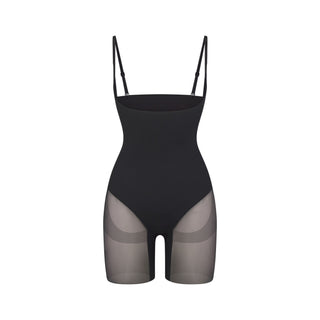 POWER MESH SHAPEWEAR CORE SCULPT OPEN BUST MID THIGH BODYSUIT | ONYX