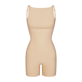 SKIMS BODY CORE SCULPT BACK SMOOTHING OPEN BUST MID THIGH BODYSUIT | SAND