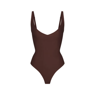 SKIMS BODY CORE SCULPT PLUNGE THONG BODYSUIT | COCOA