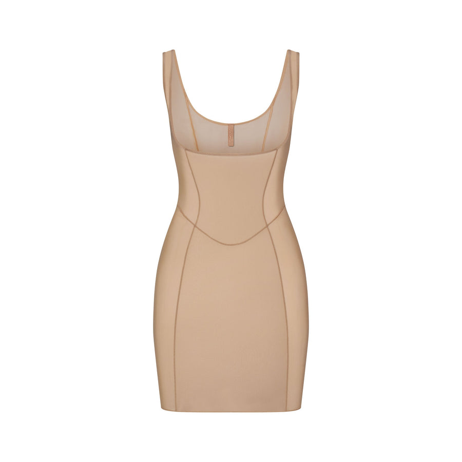 POWER MESH SHAPEWEAR OPEN BUST SLIP DRESS | CLAY