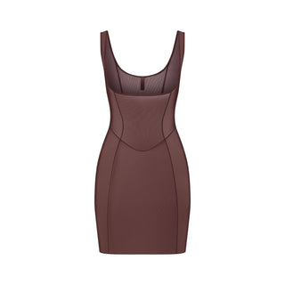 POWER MESH SHAPEWEAR OPEN BUST SLIP DRESS | COCOA
