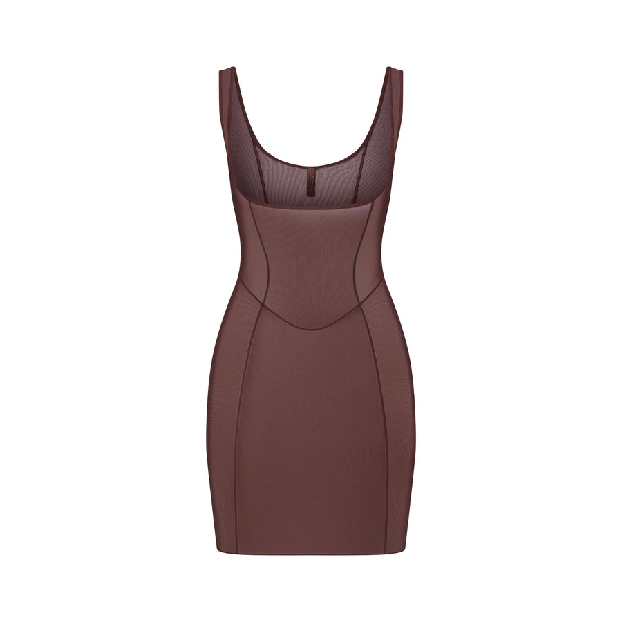 POWER MESH SHAPEWEAR OPEN BUST SLIP DRESS | COCOA