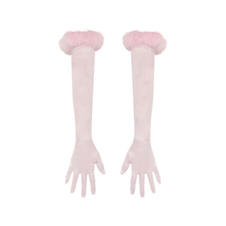 SILK FEATHER TRIM GLOVES | CHERRY BLOSSOM