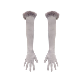 SILK FEATHER TRIM GLOVES | MIRROR