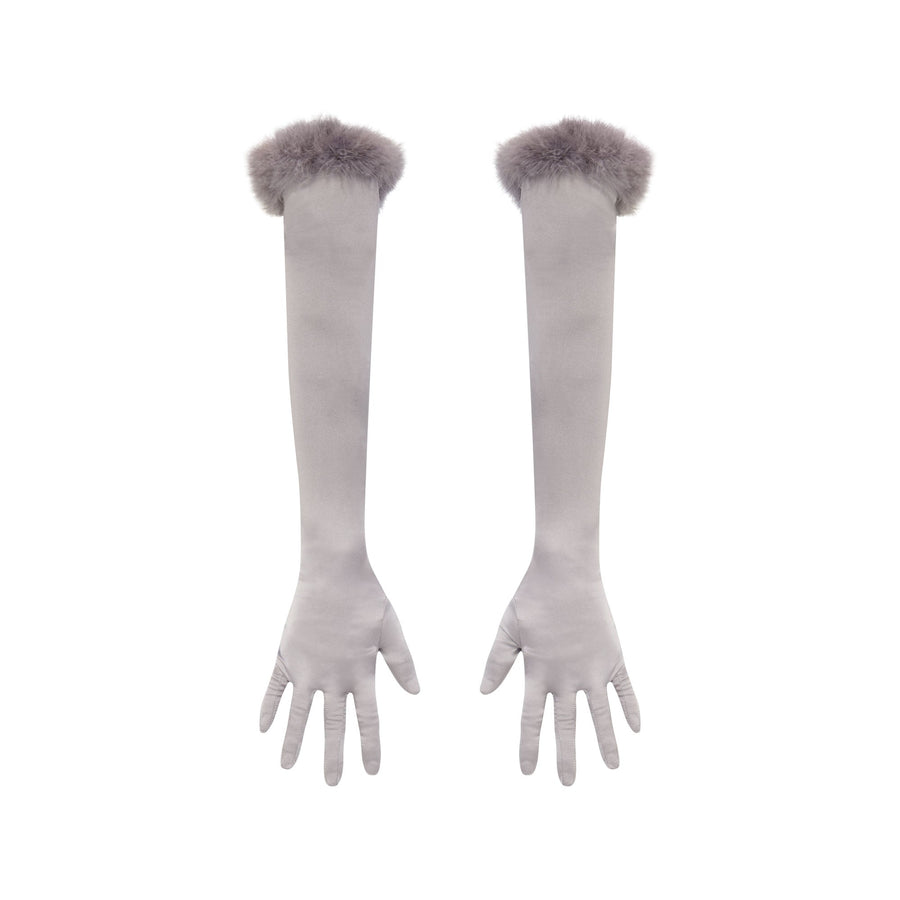 SILK FEATHER TRIM GLOVES | MIRROR