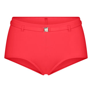 ICONIC SWIM BELTED BOY SHORT BIKINI BOTTOM | CARMINE