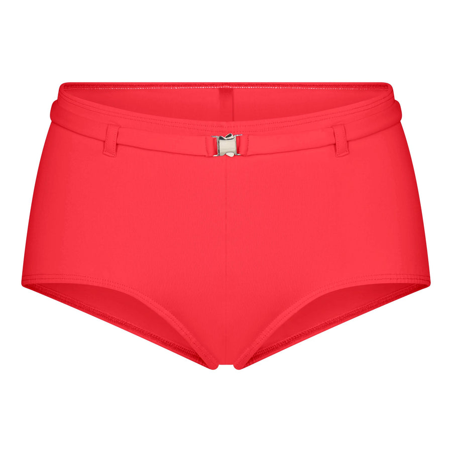 ICONIC SWIM BELTED BOY SHORT BIKINI BOTTOM | CARMINE