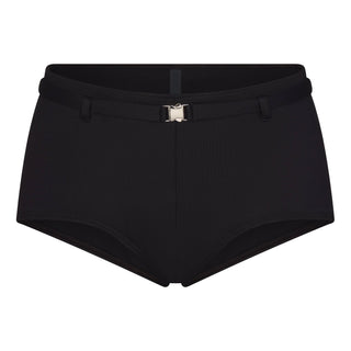 ICONIC SWIM BELTED BOY SHORT BIKINI BOTTOM | OBSIDIAN