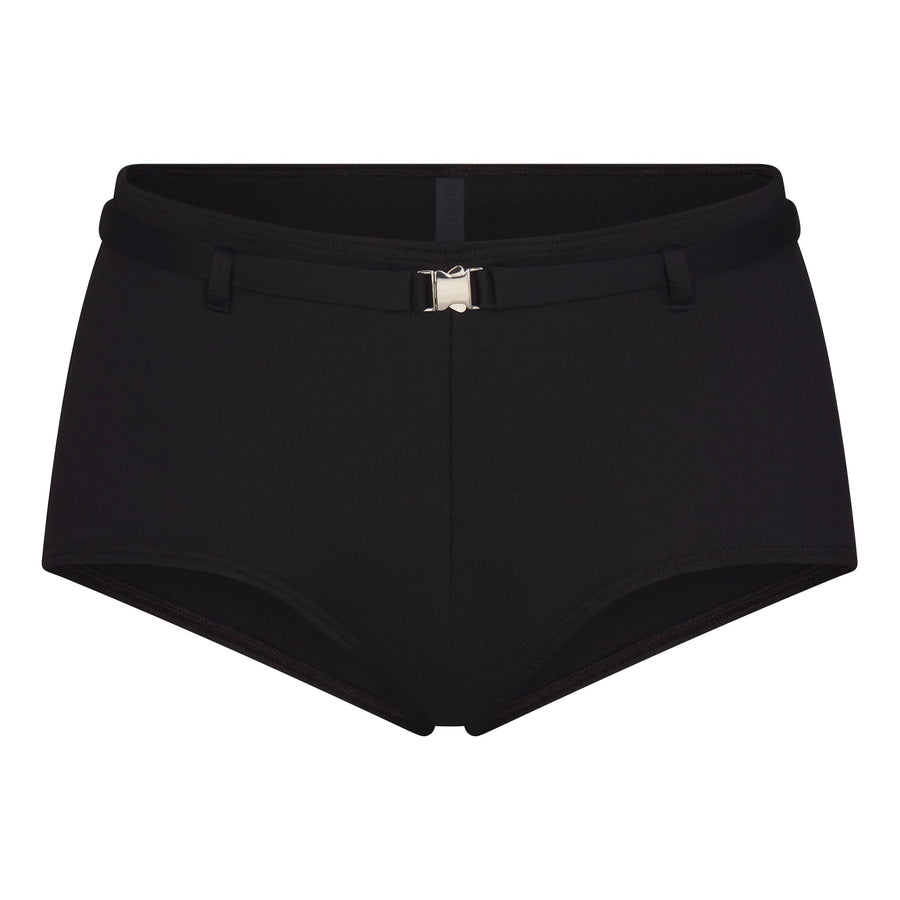ICONIC SWIM BELTED BOY SHORT BIKINI BOTTOM | OBSIDIAN