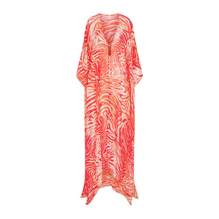 SWIM COVER-UPS SHEER LONG KAFTAN | CARMINE ZEBRA PRINT