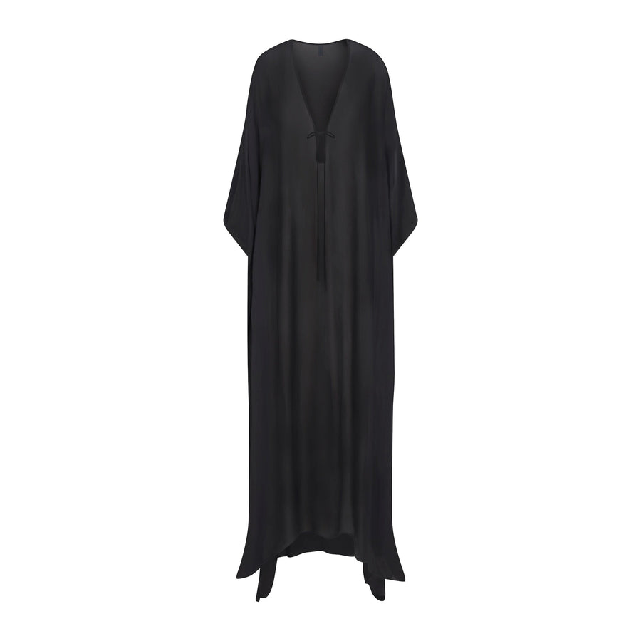 SWIM COVER-UPS SHEER LONG KAFTAN | OBSIDIAN