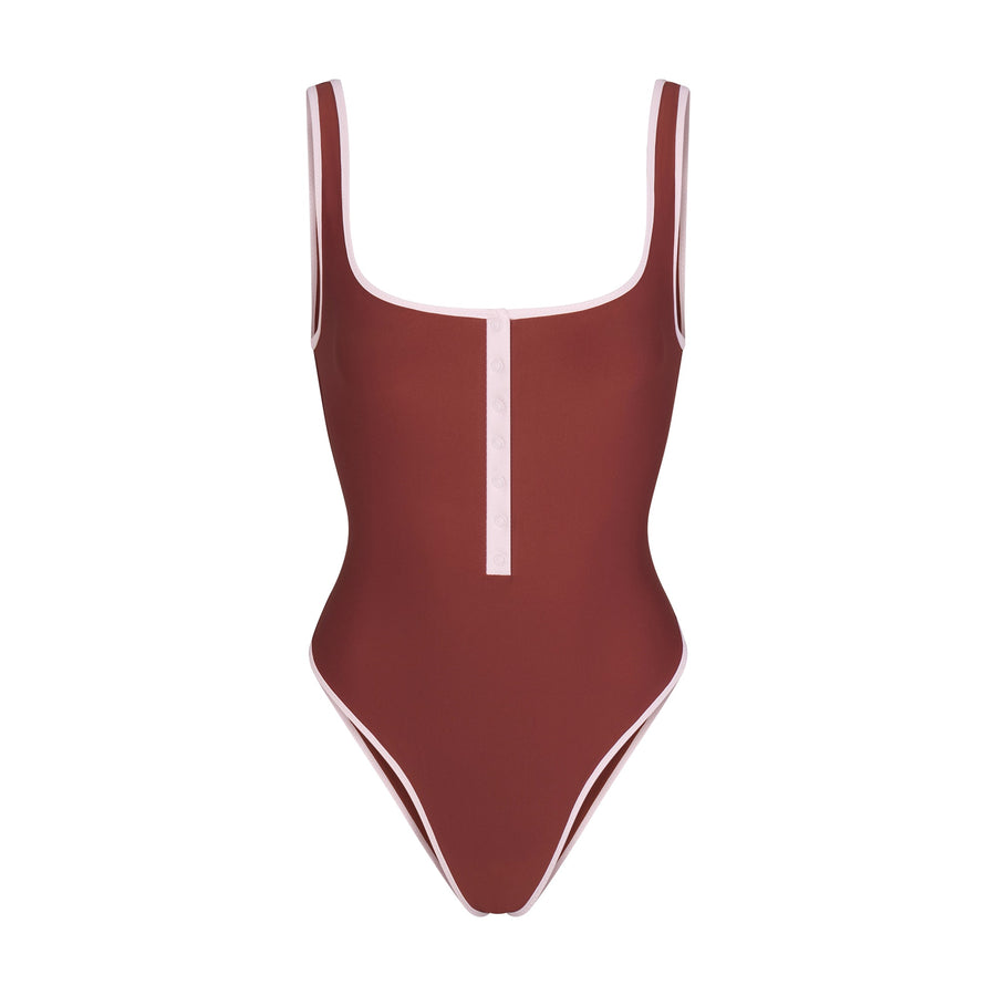 SIGNATURE SWIM SNAP FRONT ONE PIECE | HENNA CONTRAST