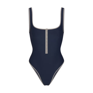 SIGNATURE SWIM SNAP FRONT ONE PIECE | NAVY CONTRAST