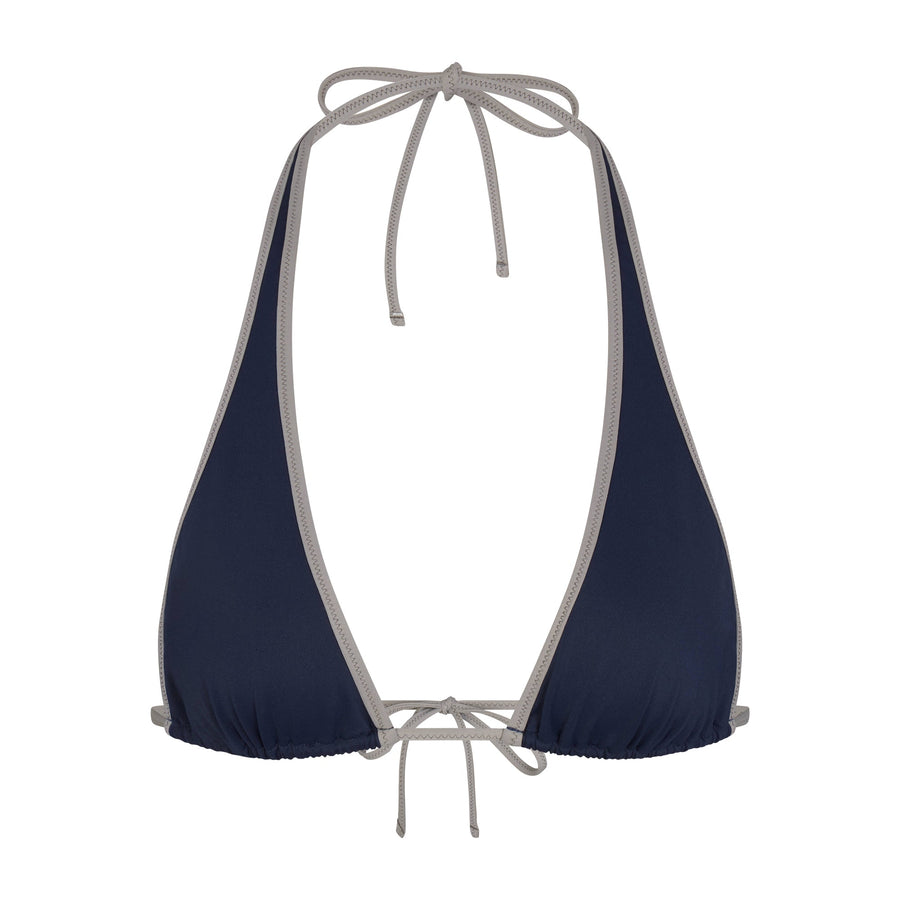 SIGNATURE SWIM HALTER PLUNGE BIKINI TOP | NAVY CONTRAST