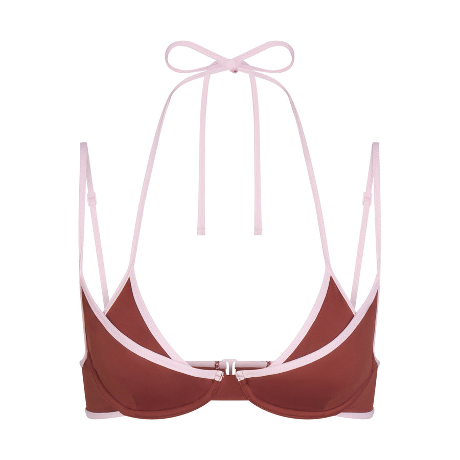 SIGNATURE SWIM LAYERED PLUNGE BIKINI TOP | HENNA CONTRAST
