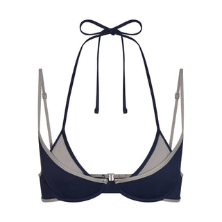 SIGNATURE SWIM LAYERED PLUNGE BIKINI TOP | NAVY CONTRAST